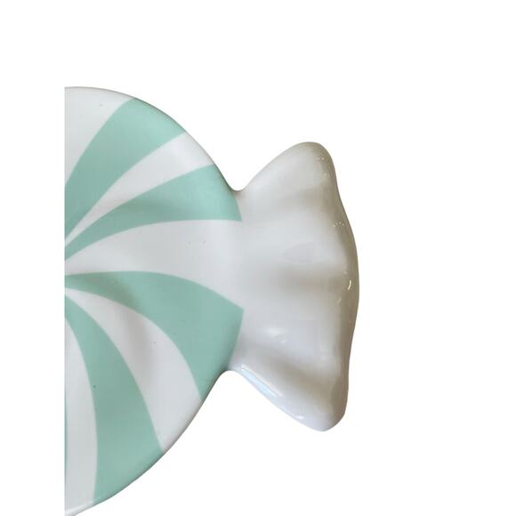 Peppermint Candy Shaped Appetizer Plate Set of 4 Holiday Mint & White Melamine - Picture 10 of 15